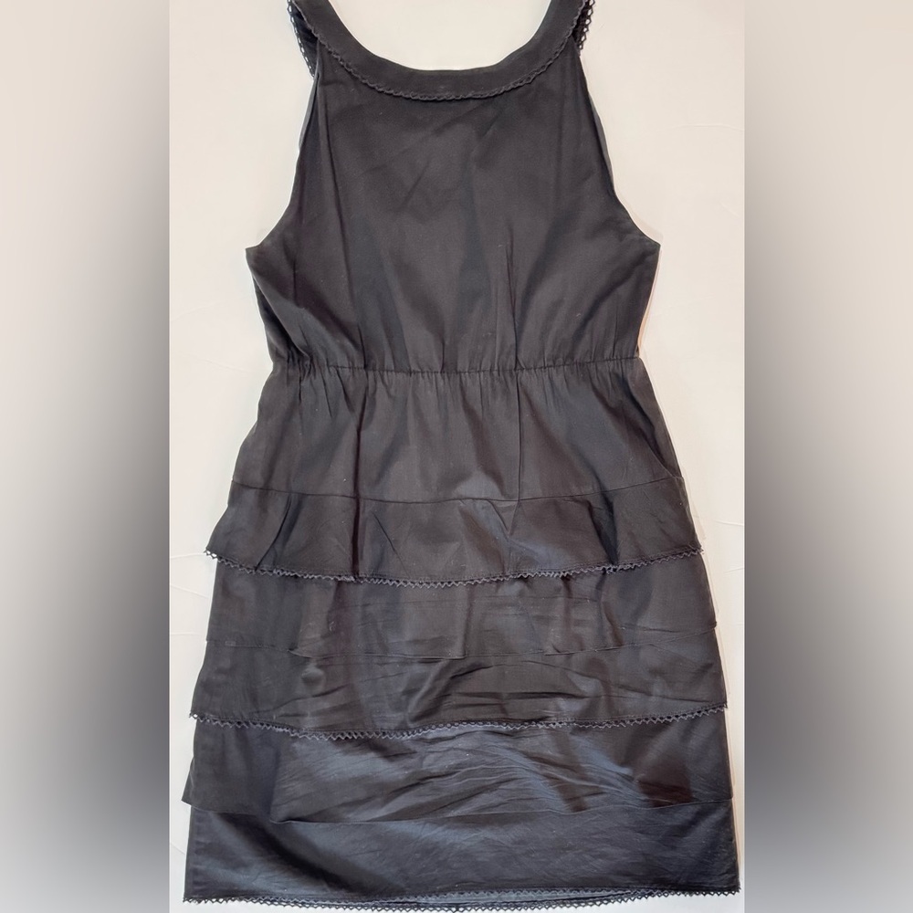 Madison Black Ruffle Bib Tiered Dress Keyhole Sleeveless Size 10 - Picture 7 of 8